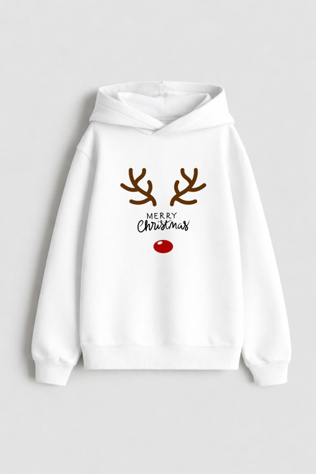 New Year Santa Claus New Year's Day Christmas Printed White Children's Hooded Sweatshirt