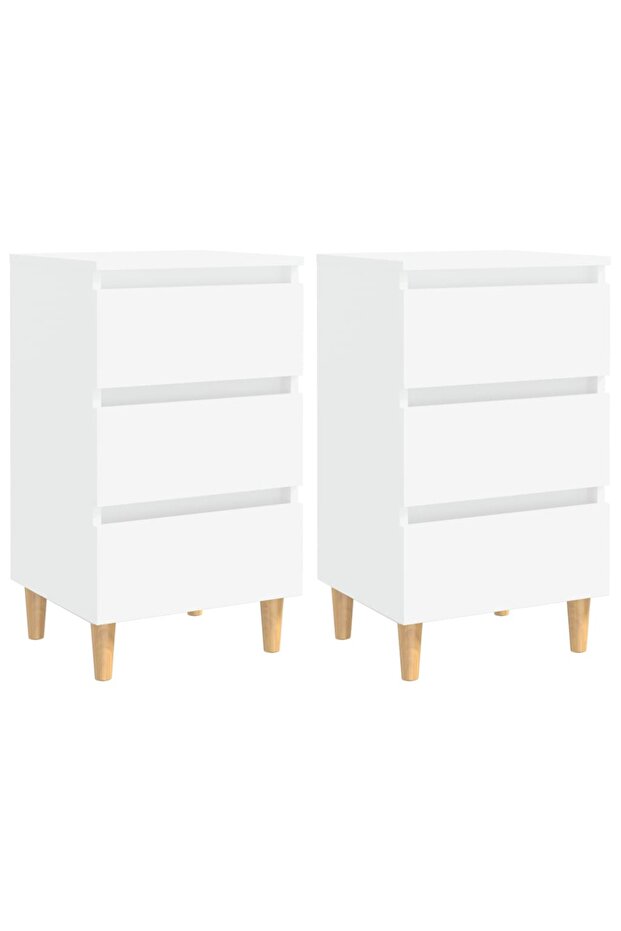 Bed Cabinets with Solid Wood Legs 2 pcs White 40x35x69 cm