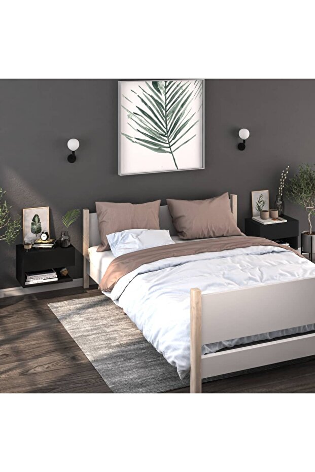 Wall-mounted Bedside Cabinets 2 pcs Black