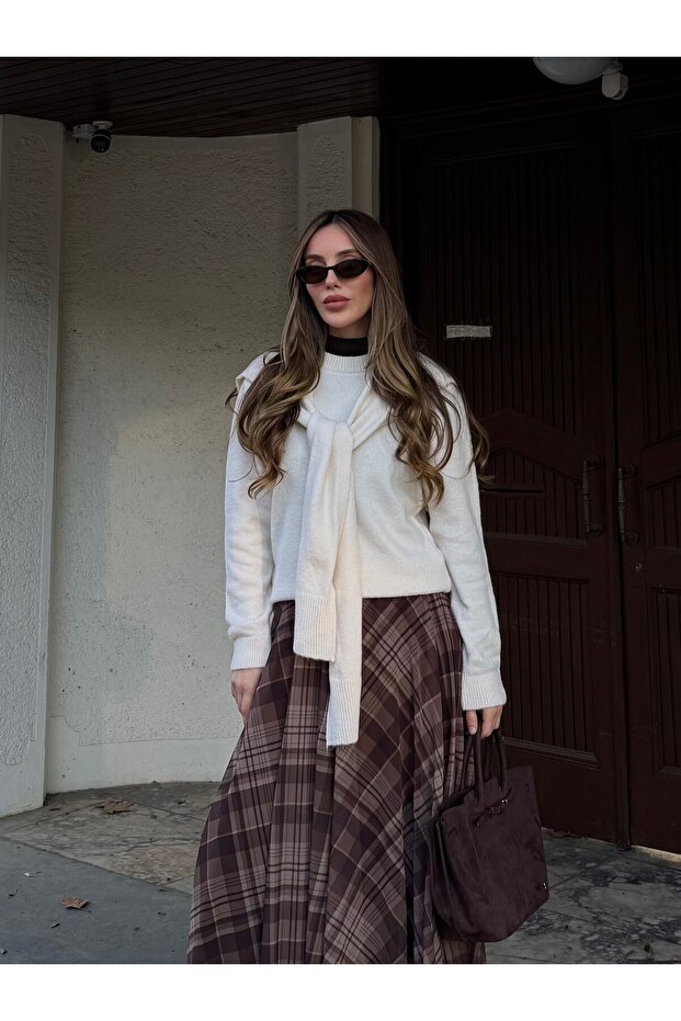 Cream Shawl Detailed Sweater - 251180