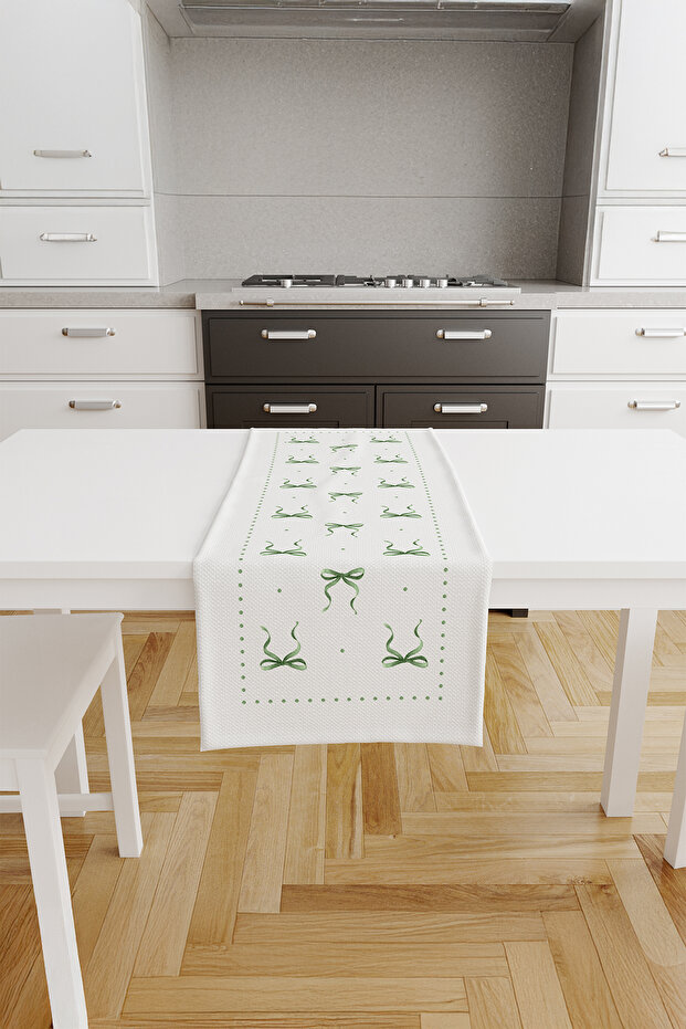 Fiore Bow Patterned Runner - Green / White-Jtr - 1