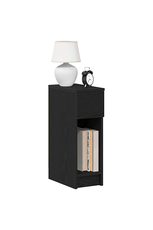 Bedside Cabinet with Drawer Black Oak 20x36x60 cm