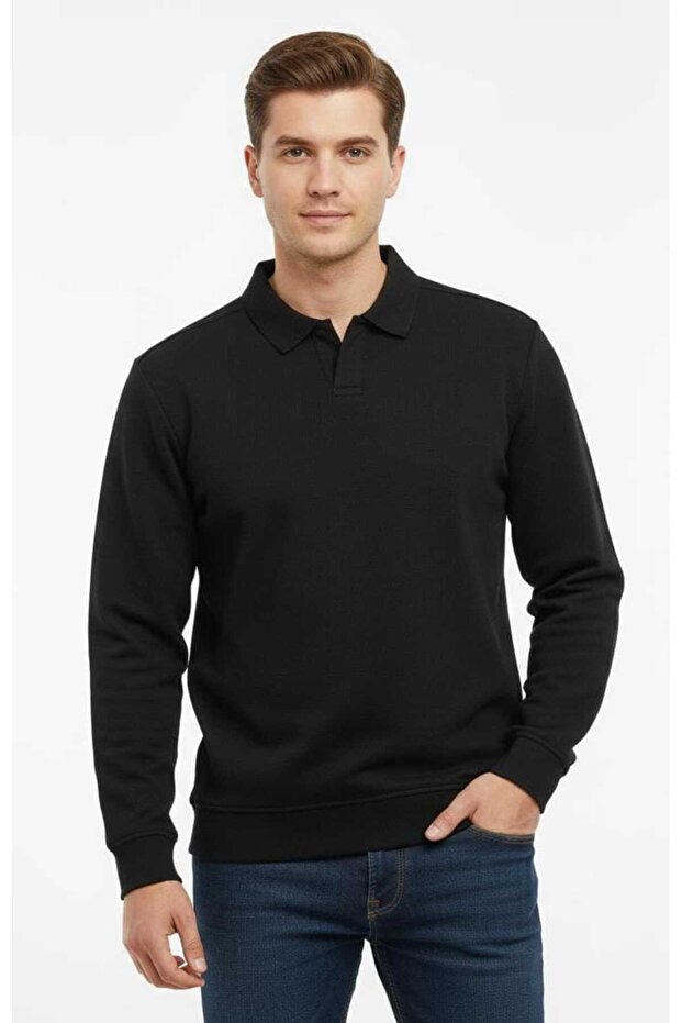 Polo Neck 100% Cotton Steel Knitted Swaetshi̇rt