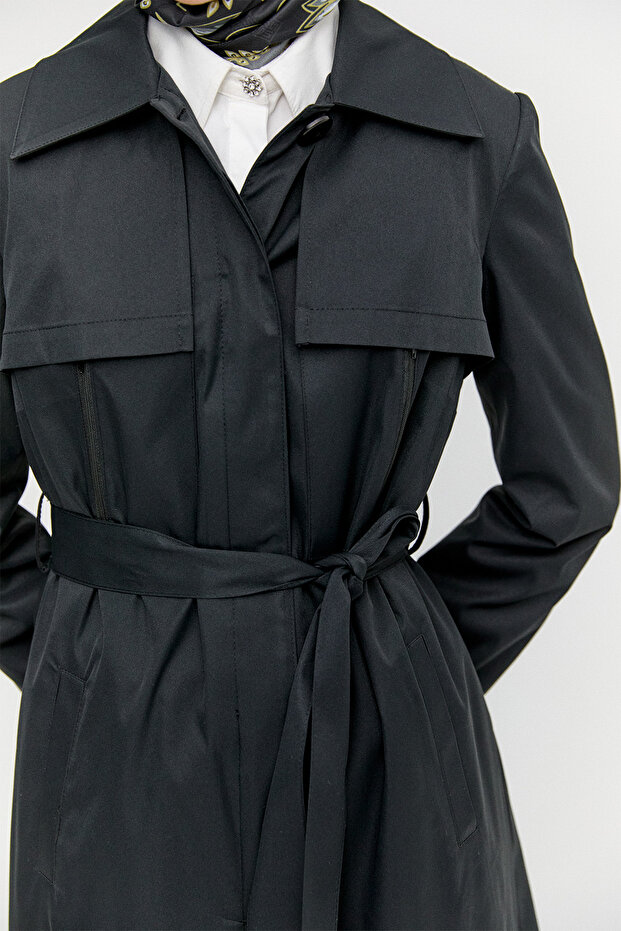 Astarı Desenli Dokuma Pardesü - 7