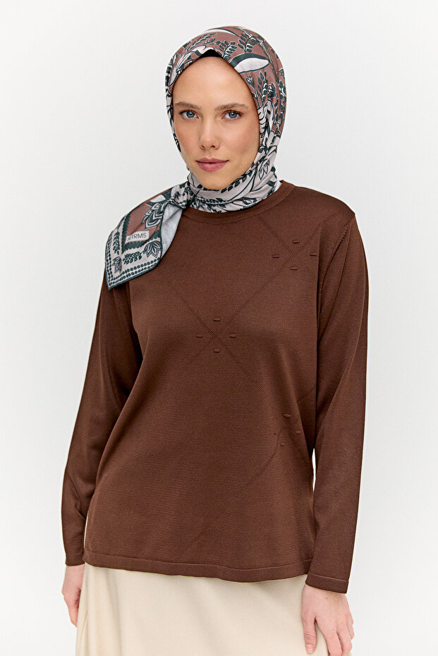 Parçalı Yırtmaçlı Triko Bluz - 4