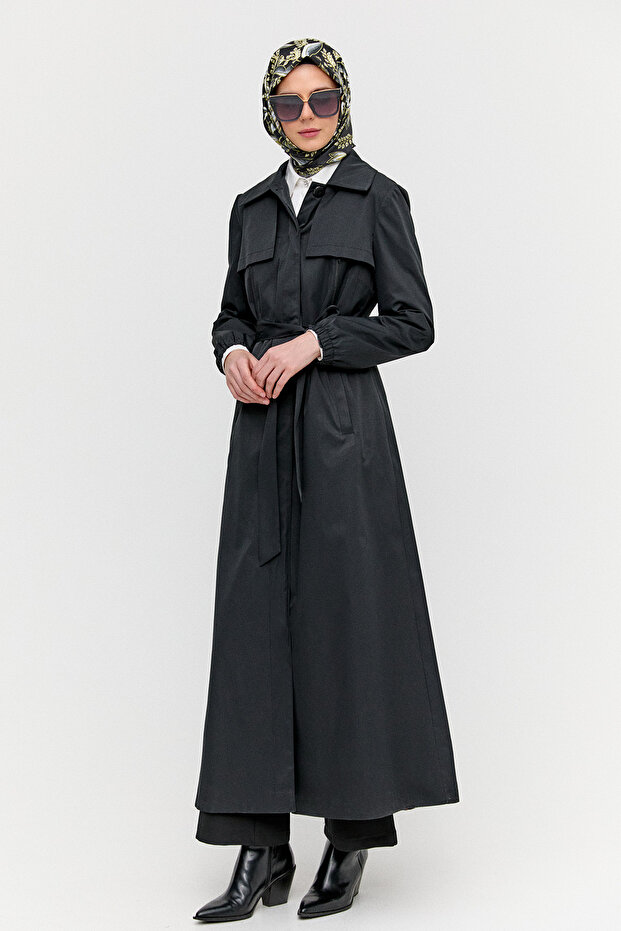 Astarı Desenli Dokuma Pardesü - 2