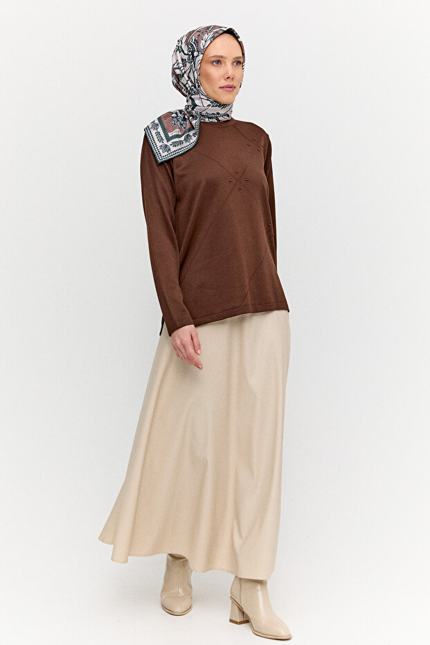 Parçalı Yırtmaçlı Triko Bluz - 3