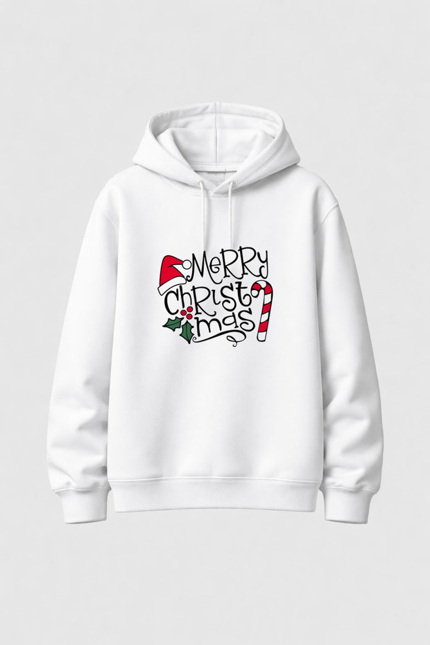 2026 New Year Santa Claus Christmas Printed White Hooded Sweatshirt