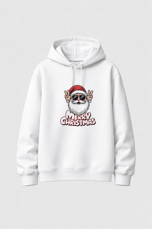 2026 New Year Santa Claus Christmas Printed White Hooded Sweatshirt