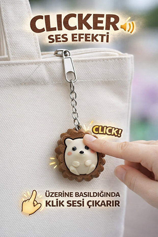 Fidget Clicker Keychain with Hedgehog Figure – Click Sound Effect When Pressed