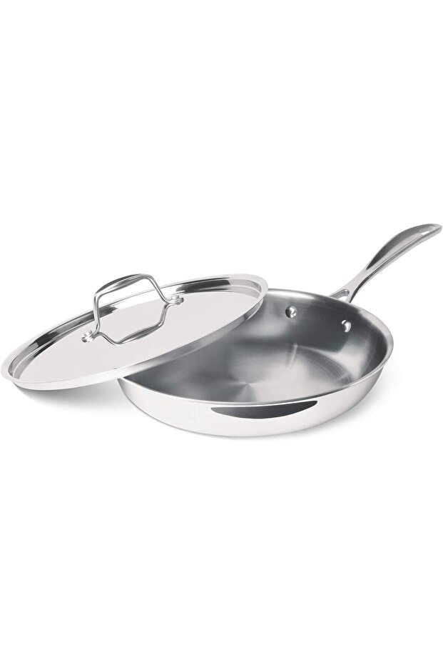 MILTON Pro Cook Triply Stainless Steel Frying Pan 26 cm with Lid, 2.2 Litre, Skillet for Curry