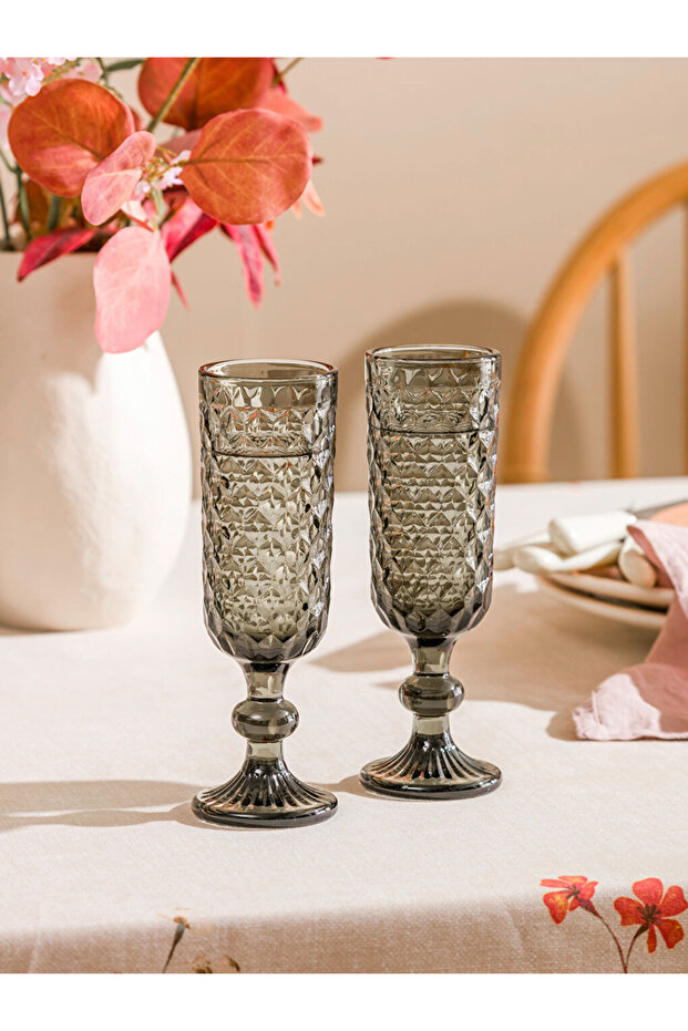 L’Marche Collection Lcw Home Black Patterned Footed Glass Cup Set of 2 150 ml