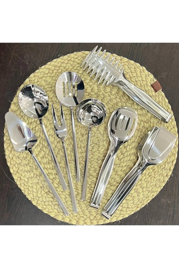 8 Piece 5-Piece Saucepan Set with 3-Piece Tongs Pasta Set Silver Product 4 mm Thickness Steel 18/10