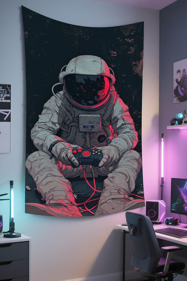 Gamer Wall Cloth, Playstation Xbox – Space Themed, High-Quality Fabric, Tapestry Wall Carpet
