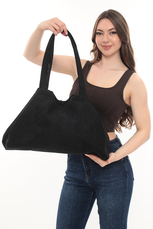 Velvet Black Corded Fabric Velvet Expandable Cloth Bag