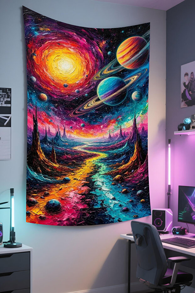 Gamer Wall Cloth, Playstation Xbox – Space Themed, High-Quality Fabric, Tapestry Wall Carpet