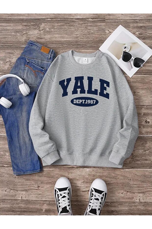 Yale Printed Basic Crew Neck Unisex Sweatshirt