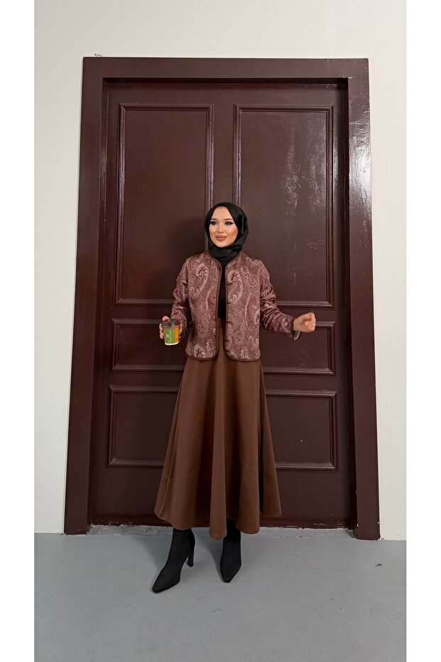 Shawl Pattern Jacket Skirt Double Set - 2
