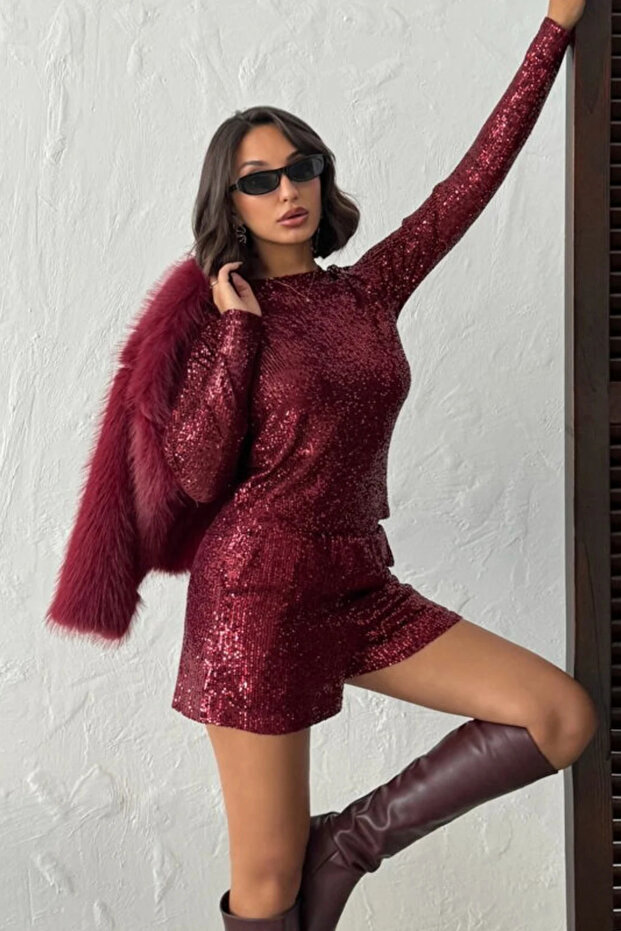 Cepli Siyah Payetli Şort - 2