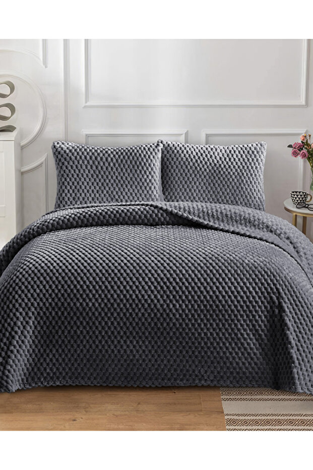 Petek Single Wellsoft Bedspread Set 180X240Cm - Soft Textured Padded - Anthracite