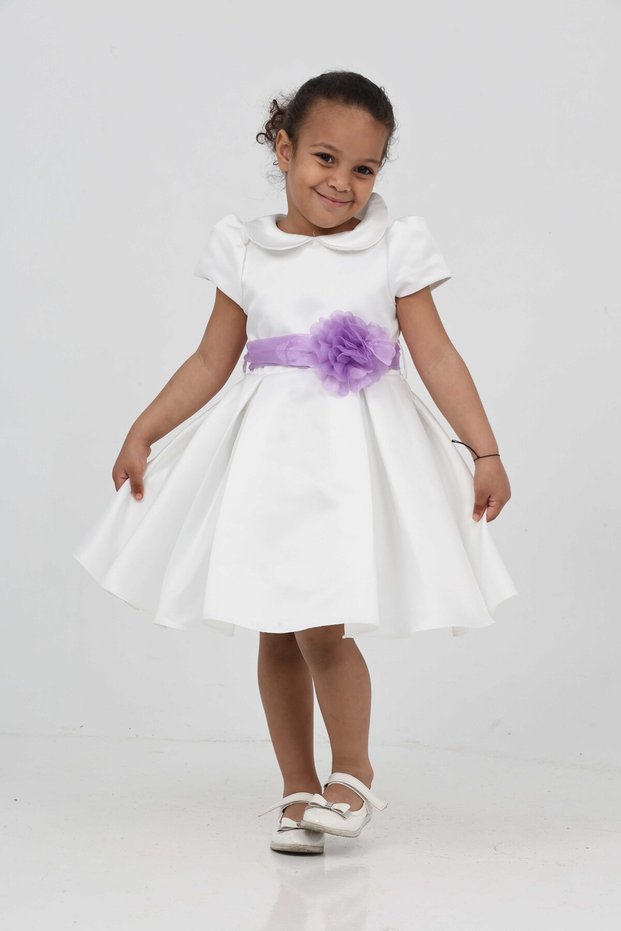 1-5 Years Old Special Design Rose Detailed Belted Girls' Satin Evening Dress Ball Gown 7152