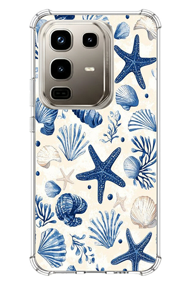Infinix Compatible Note 50 Pro Compatible Blue Seashell and Star Pattern Printed Silicone Case - 1
