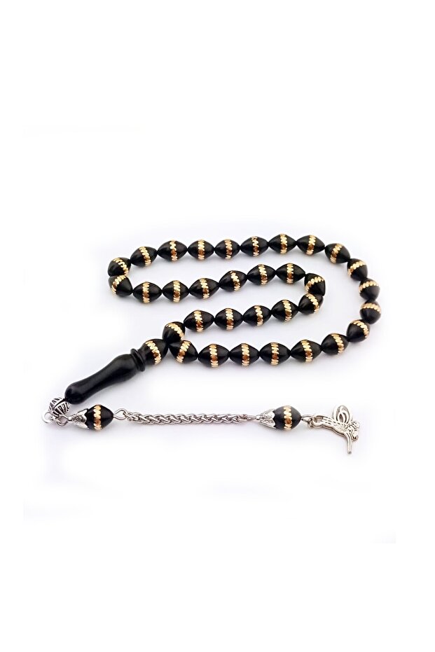 Brass Inlaid Barley Cut Tuğra Tassel Georgian Oltu Prayer Beads