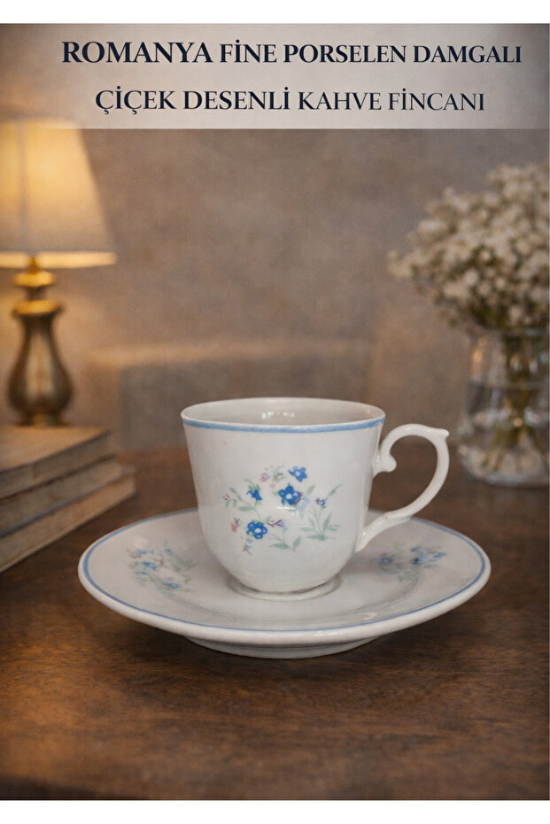 Romanya Fine Porcelain Damgali Flower Patterned Coffee Cup