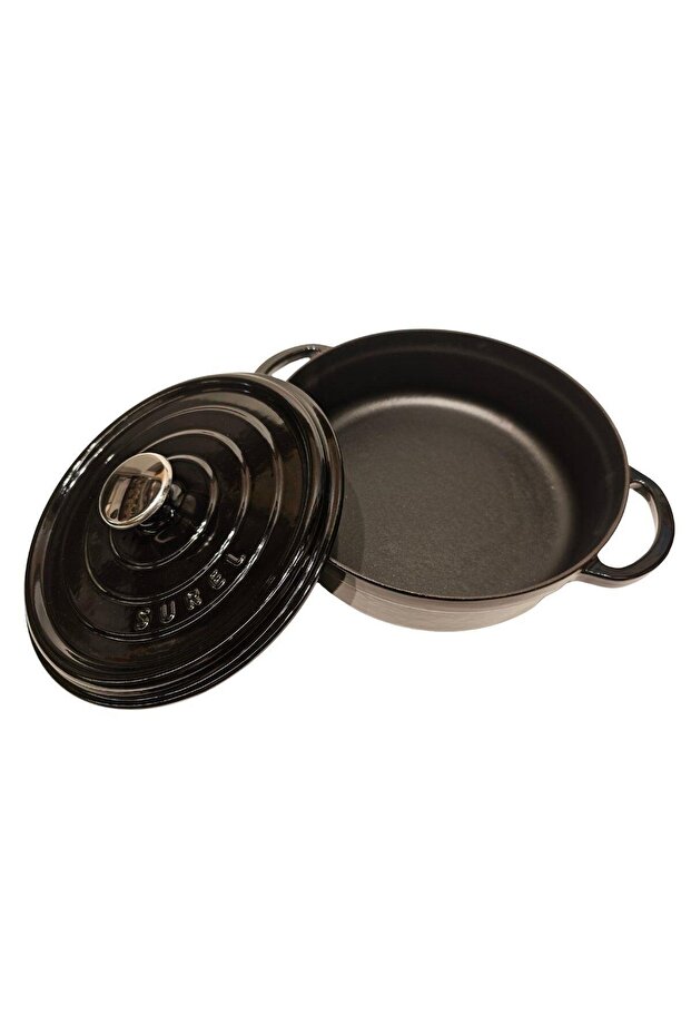 وعاء دائري ضحل مقاس 24 سم باللون الأسود اللامع