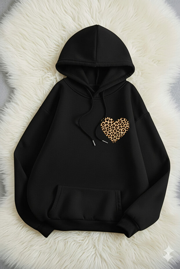 سويت شيرت على شكل قلب ليوبارد مطبوع - 1