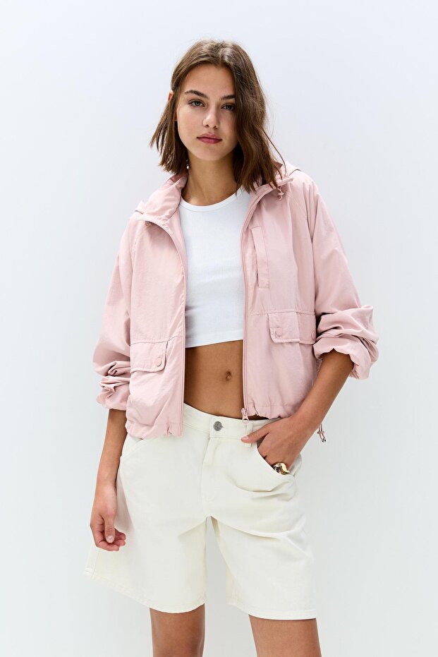 Kapüşonlu hafif kısa ceket - 1