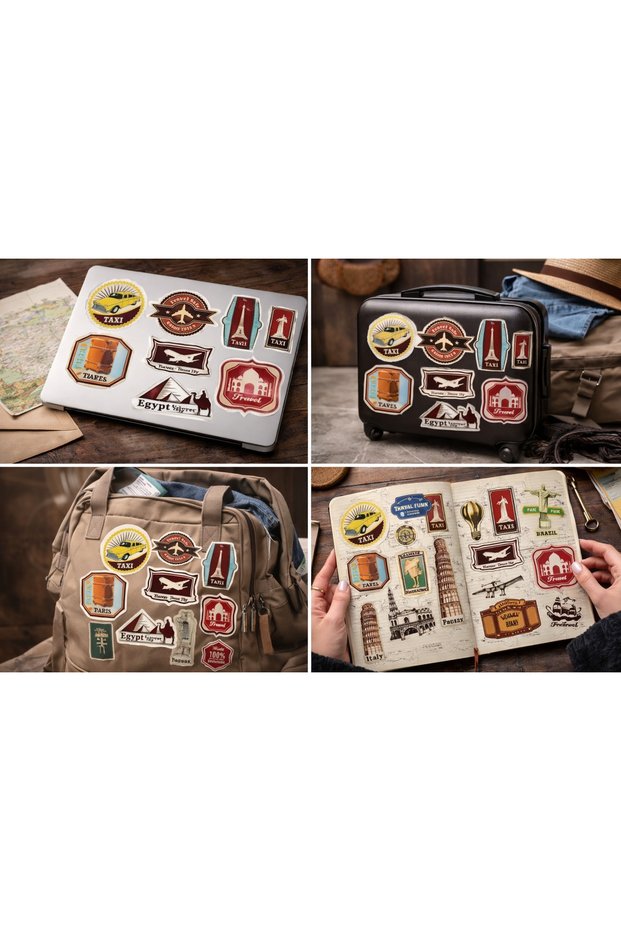 Vintage Travel Cities Sticker Set 25X20 cm – Paris, London, Italy, Egypt Themed Decorative Stickers