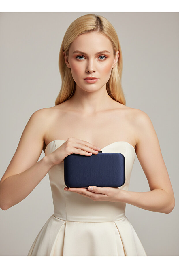 Navy Blue Luxury Suede Chain Handle Women's Evening Dress Bag