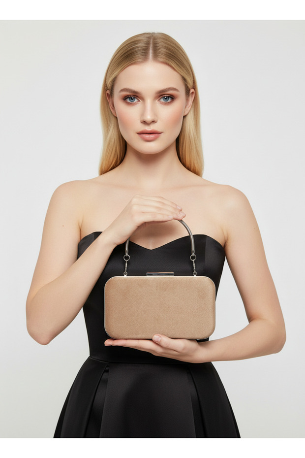 Nude Silver Luxury Suede Chain Handle Women's Evening Dress Bag