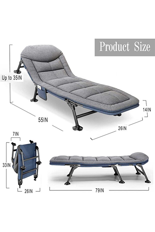 سرير تخييم قابل للطي محمول مع مسند ظهر قابل للتعديل - 3