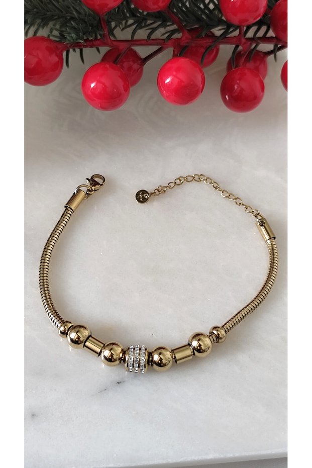 100% Steel Snake Chain Zircon Stone Dorika 316L Steel Bracelet Does Not Tarnish Does Not Fade 17+5 cm