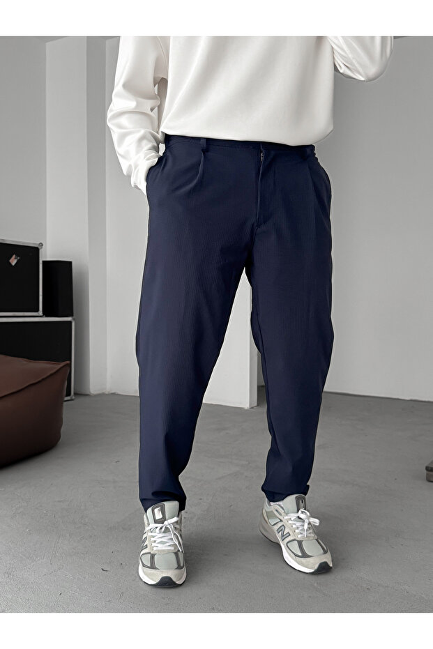 Lacivert Gofre Basic Pileli Pantolon C-6142 - 4