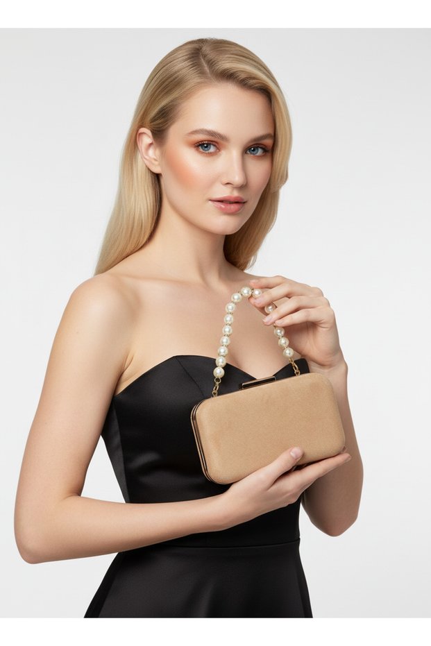 Nude Gold Luxury Suede Pearl Handle Women Evening Dress Bag Wedding Engagement Graduation