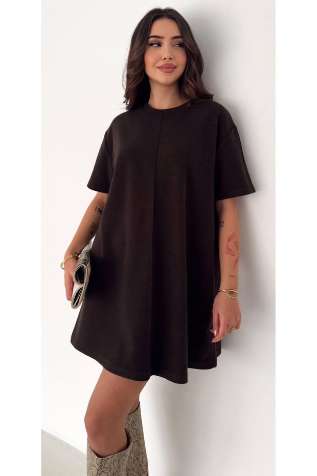 Kısa Kollu Basic Ön Çima Detaylı Elbise - 2