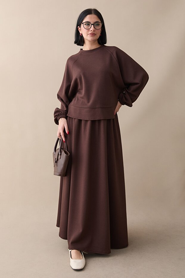 Basic Biyeli Etekli Modal Takım Acı Kahve - 3