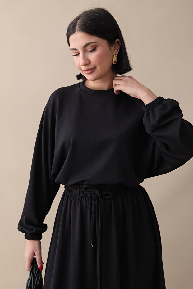 Basic Biyeli Etekli Modal Takım Siyah - 2