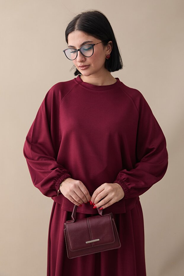 Basic Biyeli Etekli Modal Takım Bordo - 2