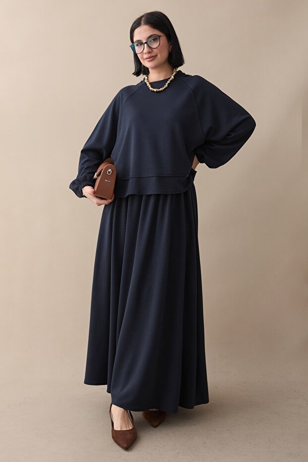 Basic Biyeli Etekli Modal Takım Lacivert - 3
