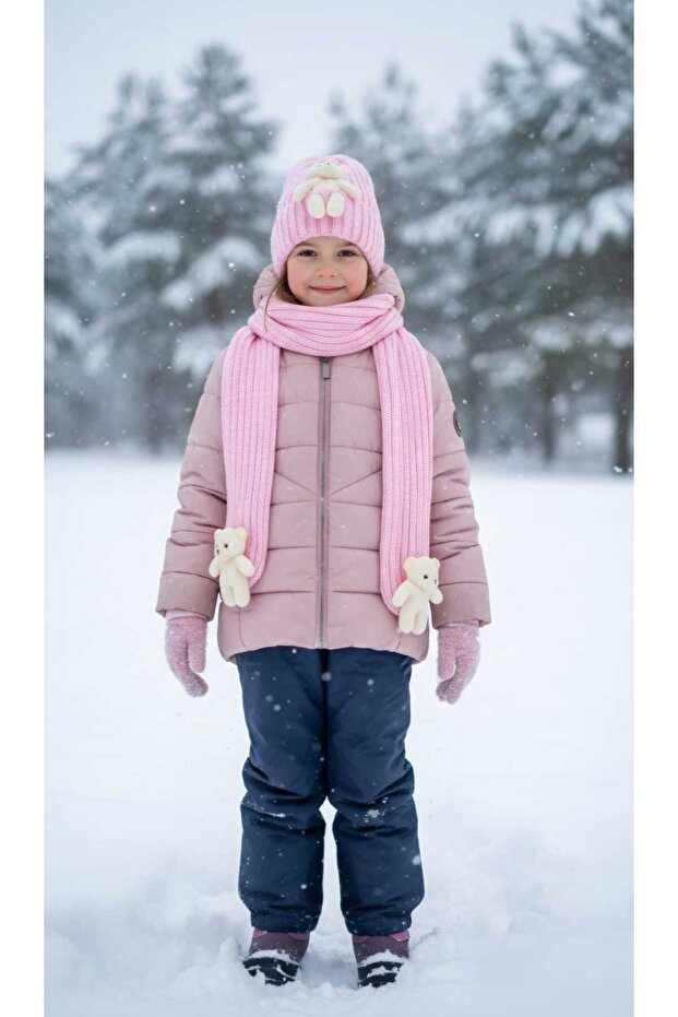 Children's Unisex Teddy Bear Knitwear Scarf Beanie Double Set