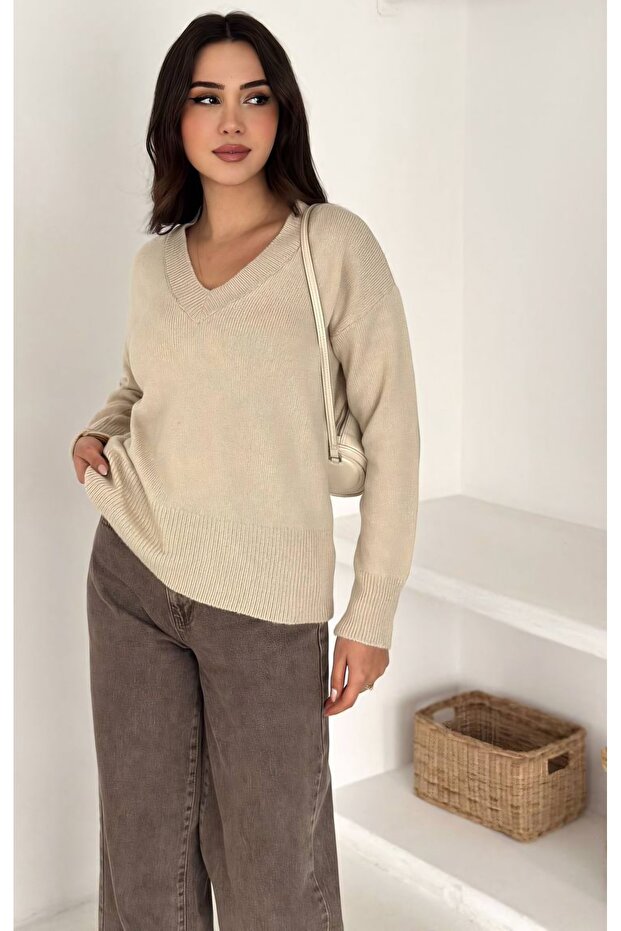 V Yaka Basic Triko Süveter - 2