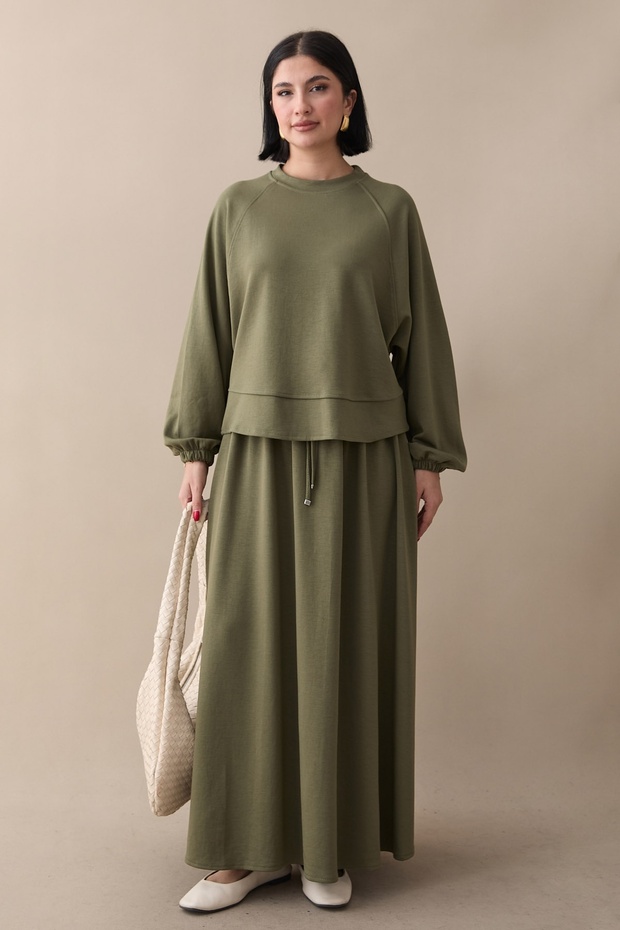 Basic Biyeli Etekli Modal Takım Haki - 1