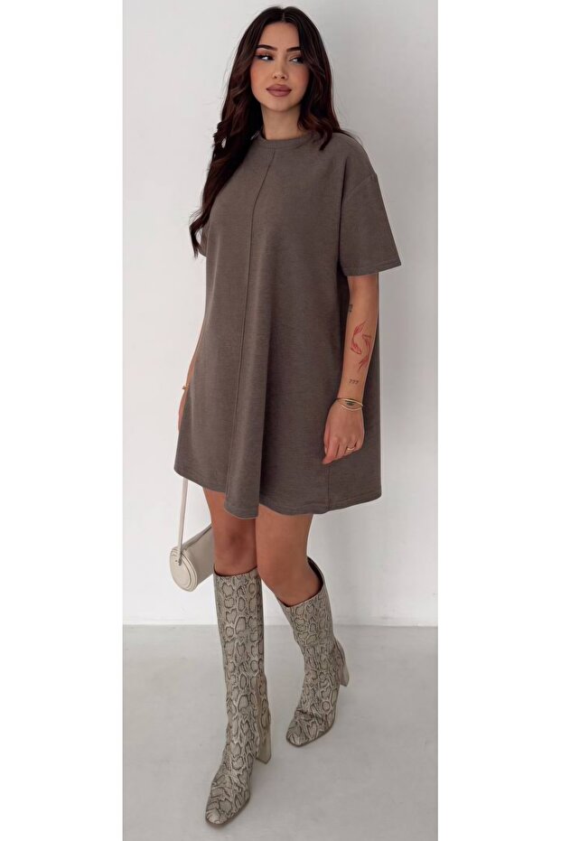 Kısa Kollu Basic Ön Çima Detaylı Elbise - 2