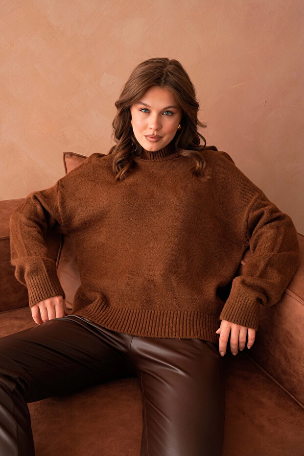 Women's Turtleneck Soft Textured Loose Knit Sweater 8488Sw