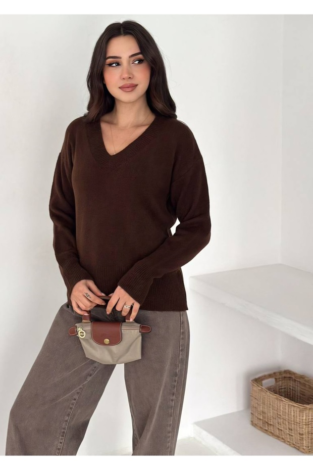 V Yaka Basic Triko Süveter - 2