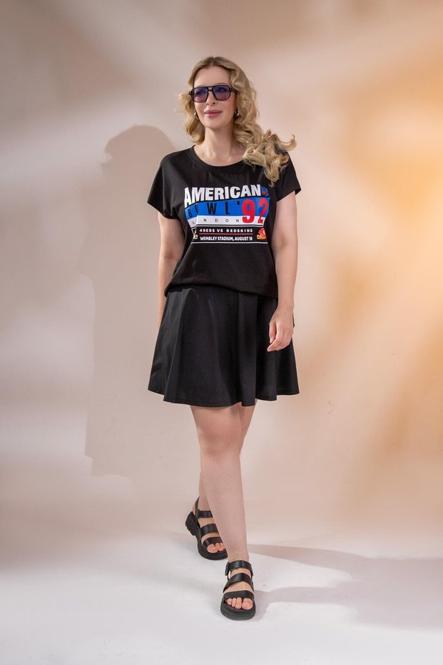 3330566 Women's Plus Size Black Waist Detailed Shorts Skirt